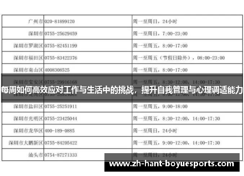 每周如何高效应对工作与生活中的挑战，提升自我管理与心理调适能力