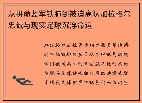 从拼命蓝军铁肺到被迫离队加拉格尔忠诚与现实足球沉浮命运