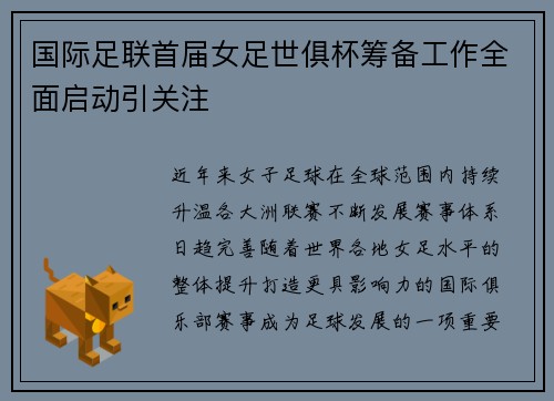 国际足联首届女足世俱杯筹备工作全面启动引关注 国际足联首届女足世俱杯筹备工作全面启动引关注
